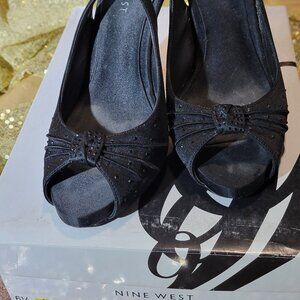 Women's Nine West black, slingback 4 inch heels w/black rhinestone in size 6.5